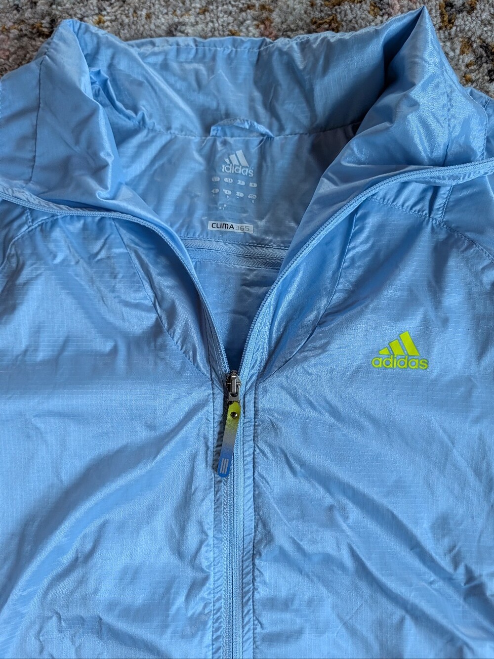 adidas Womens Sky Blue Windbreaker Neon Yellow Logo Women's Active Run Outdoor L